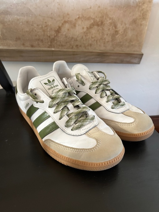 adidas Shoes - Adidas Samba Sneakers in White, Olive & Tan